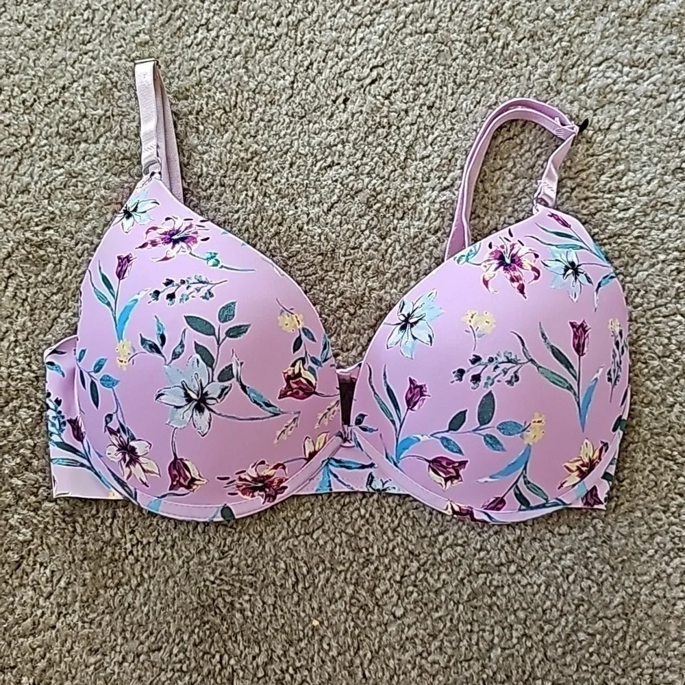 Floral Purple Push Up Bra 34C NWOT
